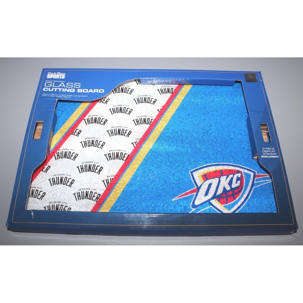 Oklahoma City Thunder NBA Tempered Glass Cutting Board 14"x 10" w Display Stand